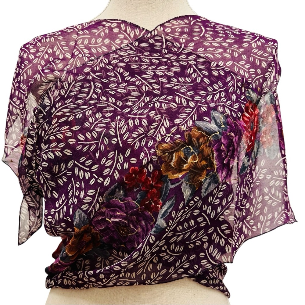 Sheer Floral Rectangular Plum Cottagecore Scarf 14x56